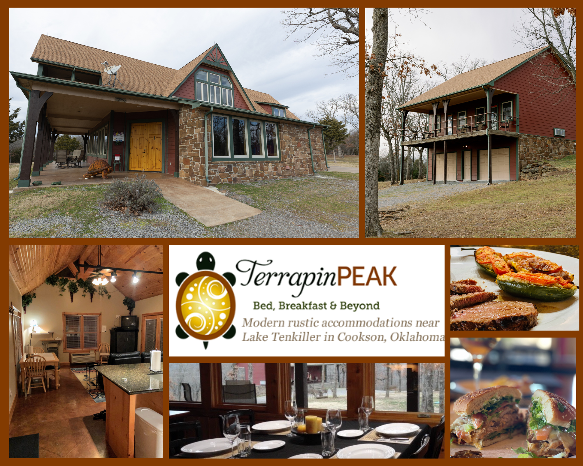 Collage of photos of Terrapin Peak Bed, Breakfast, and Beyond